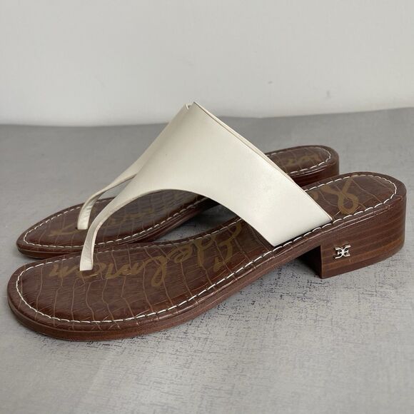 Sam Edelman Jaynee 8.5 M Leather Toe Thong Sandal Comfort Slip On Shoes Ivory - Picture 1 of 11